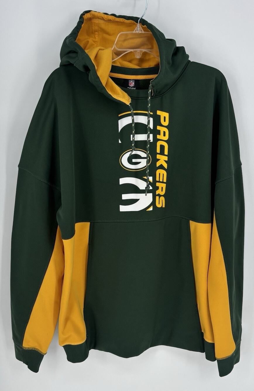 New Era NFL Green Bay Packers Hoodie Mens XL Green Gold Performance Pullover